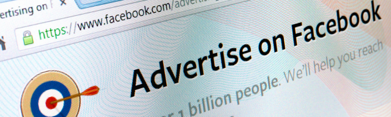 Advertise on Facebook page open on computer browser