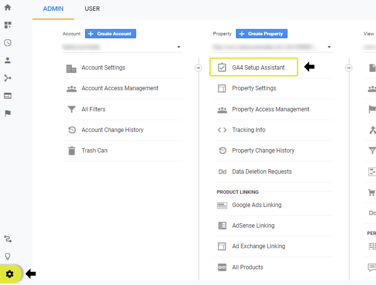 Google Analytics Admin Panel