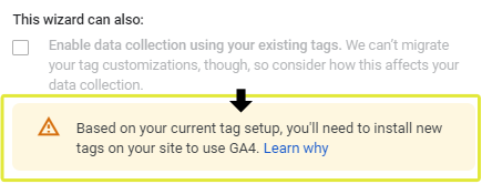 Enable Existing Tags Caution Message