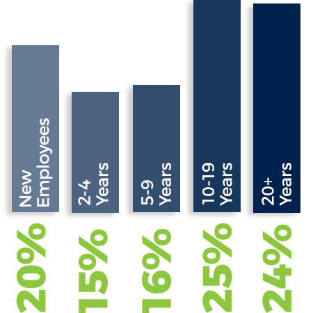 Bar graph of how many years worked by NetSource Technologies team.