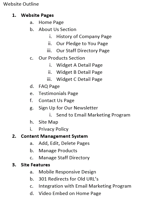 example document of a website sit-map outline